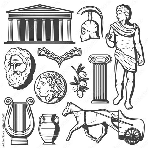 Vintage Ancient Greece Elements Set Stock Vector Adobe Stock