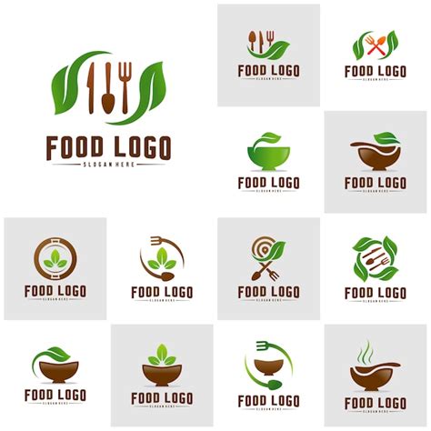 Conjunto De Logotipo De Alimentos Saludables Descargar Vectores Premium