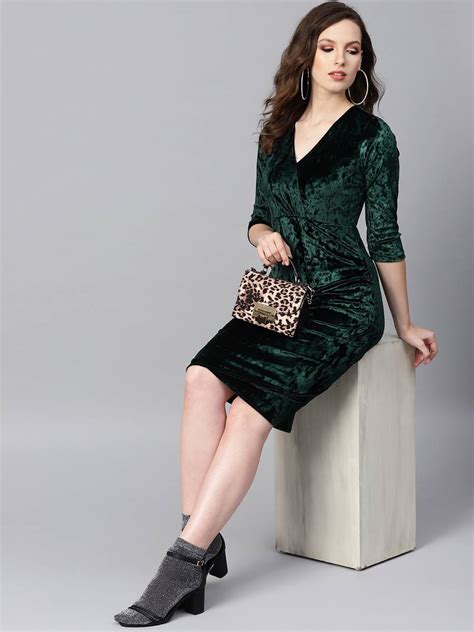 Emerald Green Velvet Wrap Bodycon Dress Sassafras 3155775