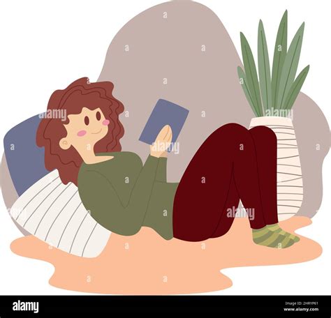 Relaxed Woman Reading A Book Hygge Lifestyle Vector Stock Vector Image And Art Alamy
