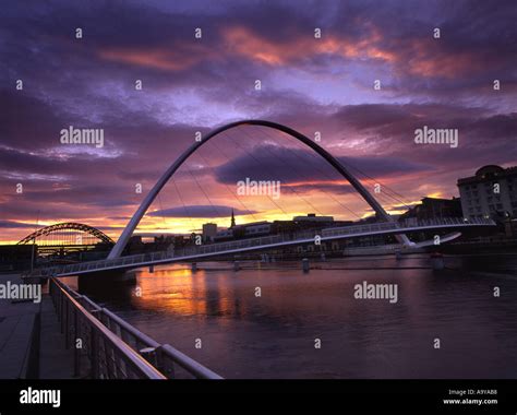 Millennium And Tyne Bridges At Sunset River Tyne Newcastle Gateshead