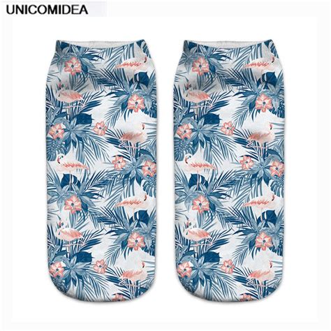 3d Print Cute Flamingos Flower Socks Cotton Harajuku Men Kawaii Ankle