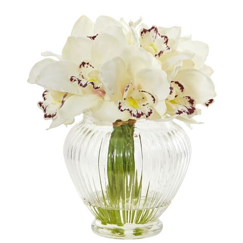 Nearly Natural Cymbidium Orchid Artificial Arrangement In Glass Vase Cream