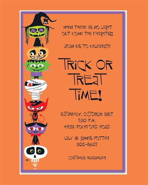 Spooky Friends Trick Or Treat Time Halloween Invitation Template With