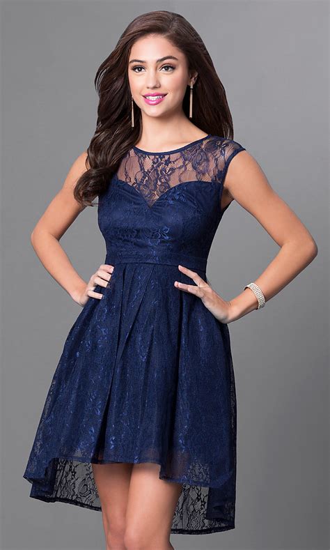From the colour of the british naval uniform. Navy Blue Cheap High-Low Homecoming Dress - PromGirl