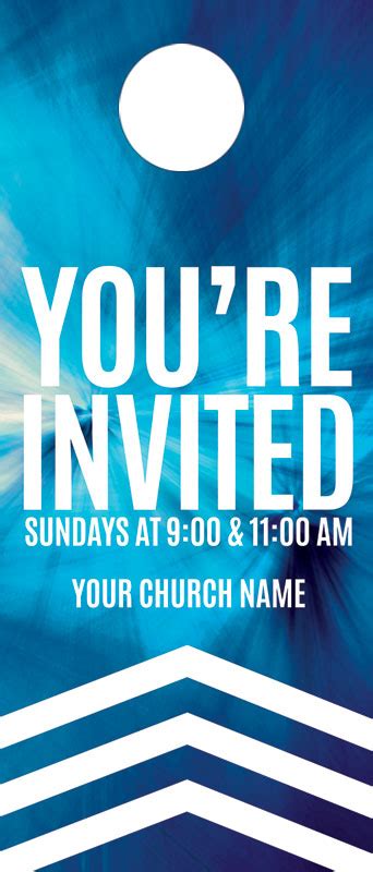 Chevron Welcome Blue Door Hanger Church Invitations Outreach Marketing