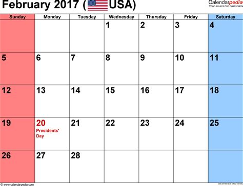 February 2017 Calendar Templates For Word Excel And Pdf