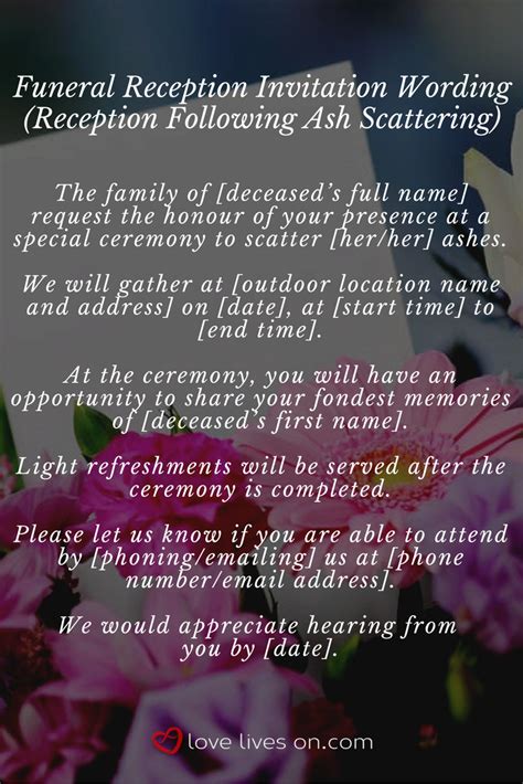 Funeral Reception Invitation Sample Wording For A Reception Following