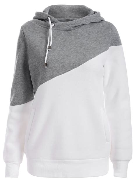 [30 off] pullover drawstring color block hoodie rosegal
