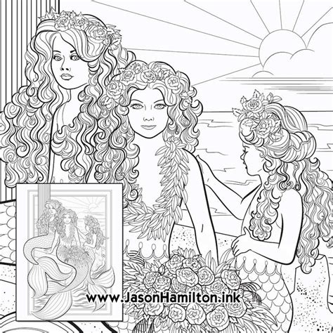 Mermaid Sisters Coloring Page Pdf Instant Download Coloring Etsy