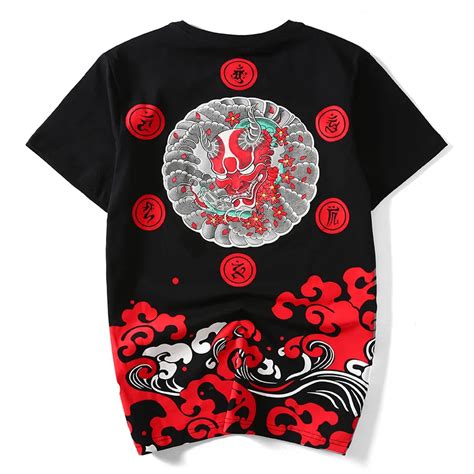 Japanese Kanji Monster Print Hip Hop T Shirt Funny Cotton Casual Summer Tops Streetwear Harajuku