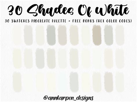 30 Shades Of White Procreate Palette 30 Hex Color Codes Etsy
