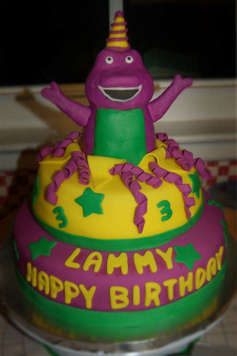 Barney Dinosaur Theme Birthday Cake With 3d Barney To