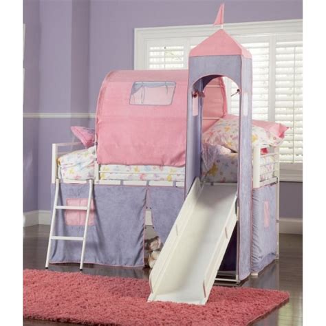 A loft bed saves on storage and working space. Princess Castle Twin Size Metal Loft Bed with Tent and ...
