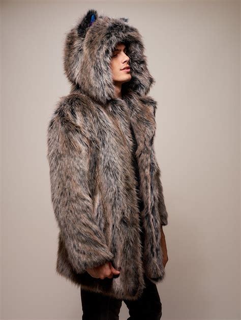 limited edition grey wolf faux fur coat spirithoods