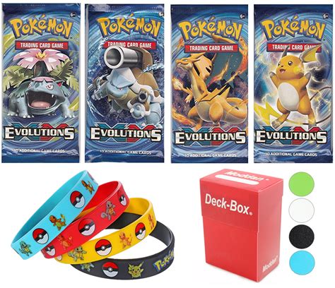 4 Pokemon Booster Packs Xy Evolutions Deck Box Bracelets