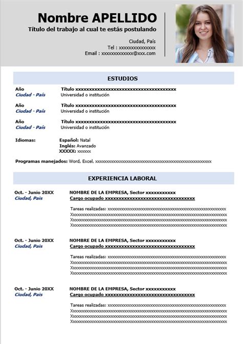 Plantillas curriculum para descargar gratis. Currículum Vitae en Blanco para Llenar | modelos-de-curriculum