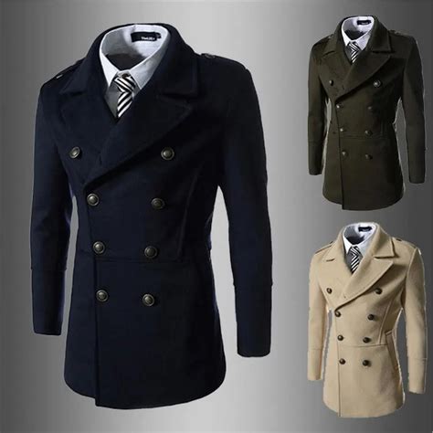 Mens Coat 2017 New Fashion Casual Solid Mens Trench Coat Design Double