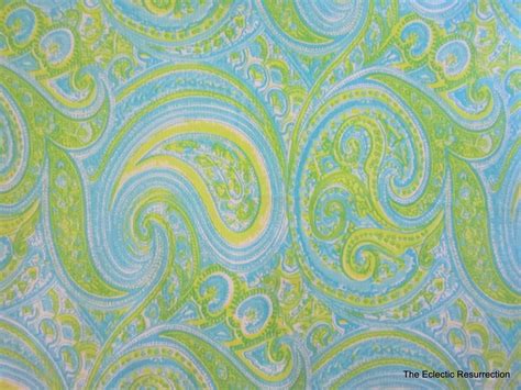 Vintage 1960s Paisley Fabric Aqua And Lime Green Polyester Etsy