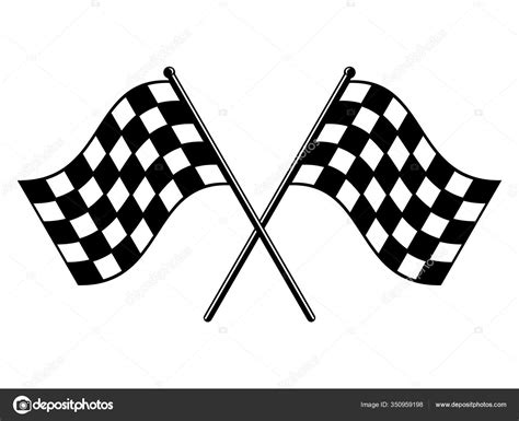 Checkered Flags Black White Race Flag Finish Start Rippled Crossed