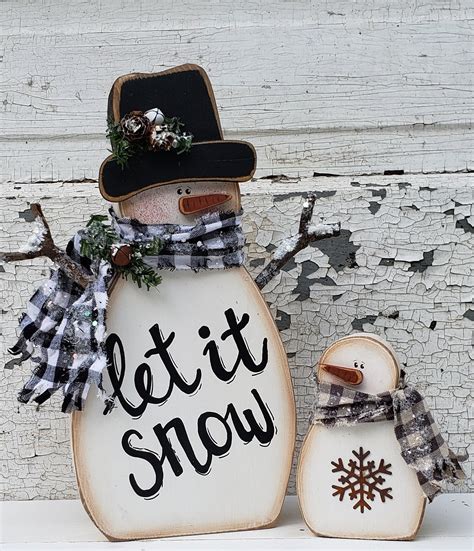 Christmas Wood Snowman Craft Pattern Chunky Snowmen Set Of Etsy Canada