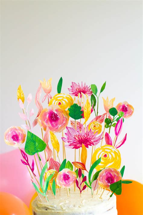 Cake Topper Floral Watercolour Style Bb Print Club