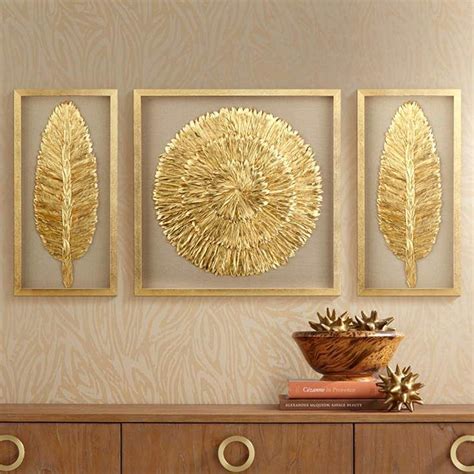 Golden Feathers 31 12 High Wall Art Set Of 3 1j646 Lamps Plus