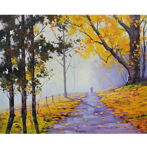Yellow Trees Oil Painting Autumn Painting Fall Landscape Road