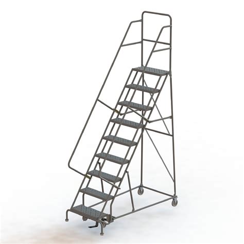 Tri Arc 9 Step Steel Rolling Ladder With Perforated Steps— Gray 24inw