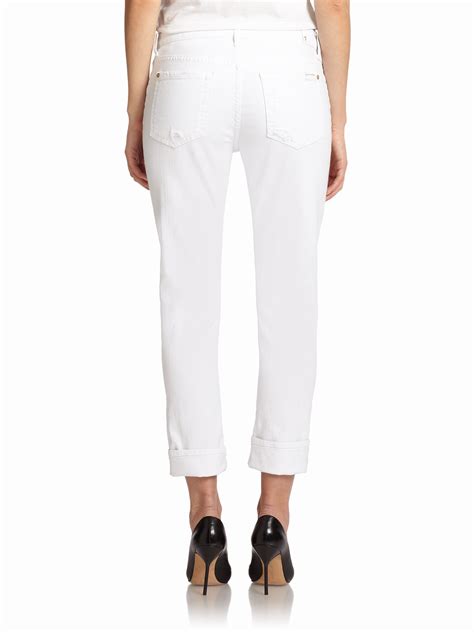 Lyst 7 For All Mankind Distressed Relaxed Skinny Jeans In White
