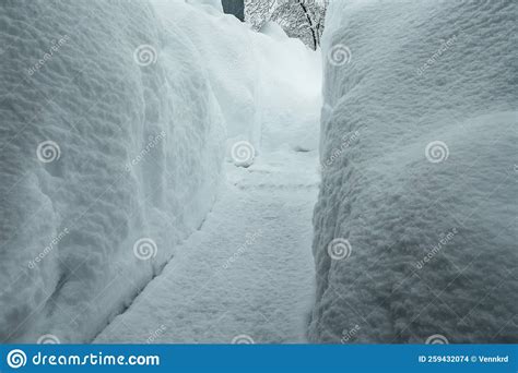 A Tunnel Is Dug In The Snow Drifts For Passage Lots Of Snow A Snowy
