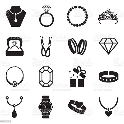Jewelry Icons Black Flat Design Vector Illustration Stock Illustration
