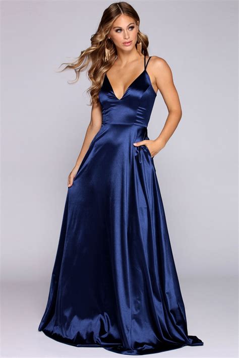 hailey navy blue satin a line formal dress prom dresses blue satin dress long formal dresses