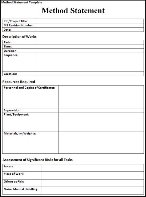 Blank Method Statement Template Free Words Templates