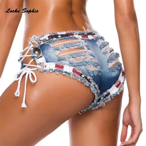 Low Waist Sexy Womens Jeans Denim Shorts Summer Fashion Denim National Flag Prints Ladies Skinny