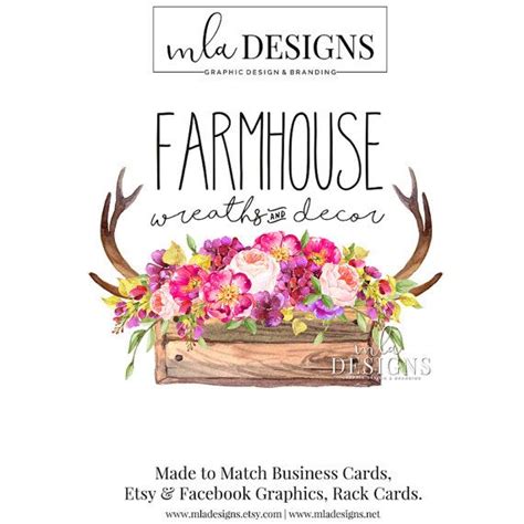 Farmhouse Logo Premade Logos Rustic Logo Watercolor Custom Graphic