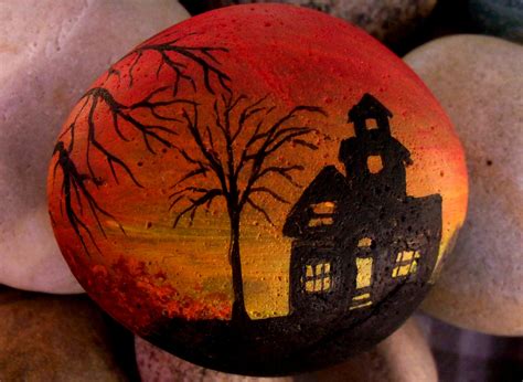 Halloween House Back Of Witch Rock Painted By Cat Rock Painting Ideas