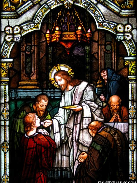 Jesus Giving Communion Religious Stained Glass Window