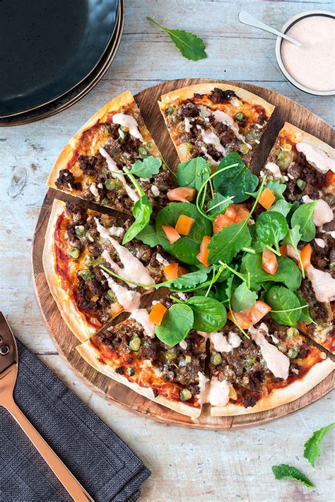 Coat a large cutting board with cornmeal and. Cheeseburger pizza | Recipe | Recipes, New york style ...