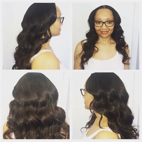 This can also be done with a flat iron or curling iron and styling products, depending on the texture you choose. Middle part sew-in. Wand curls. Www.styleseat.com ...