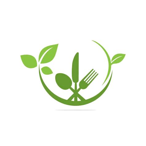 Healthy Food Logo Template Vector Organic Food Logo Design With Spoons Forks And Green Leaves