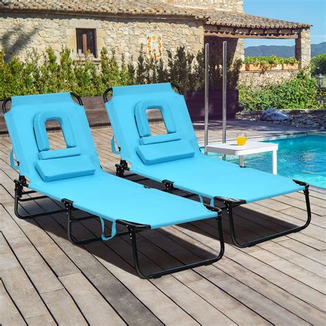 Buy Tangkula Folding Chaise Lounge Chair With Hole For Face Outdoor 5