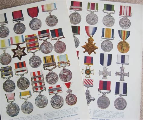 Medals And Ribbons British Naval And Military Campaign 4 Rare Prints 90