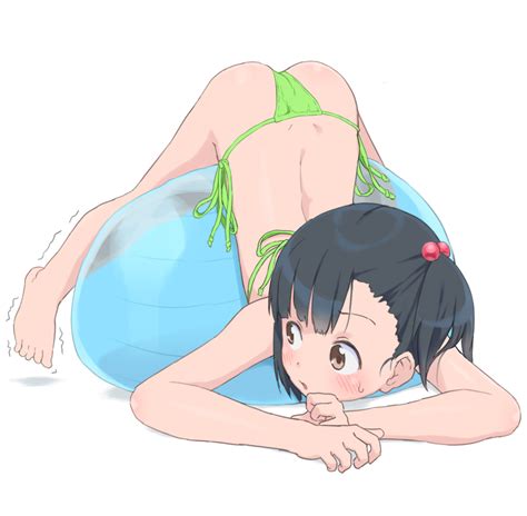 Bubukka Tachibana Momoka Original Commentary Request 1girl Ass Ball Bikini Black Hair