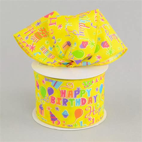 25 Happy Birthday Ribbon Yellow Multicolor 10 Yards Rg1772rx