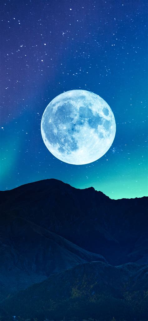 Full Moon 4k Wallpaper Aurora Borealis Night Time Mountain