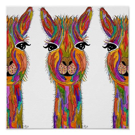 Cute And Colorful Llama Poster 12 X 12 Zazzle Llama Painting