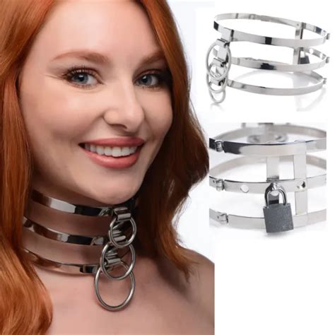 Real Stainless Steel Locking Neck Collar Bondage Slave Choker Bdsm