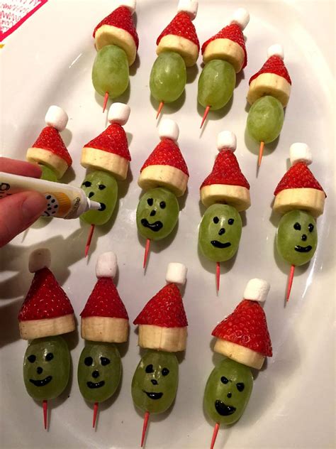 Bring these festive and creative appetizers to your christmas party! Christmas Grinch Fruit Kabobs Skewers | Recipe | Fruit kabobs, Grinch kabobs, Fruit appetizers