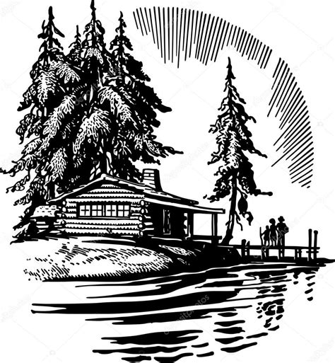 Beautiful Cabin By A Lake — Stock Vector © Retroclipart 107989514